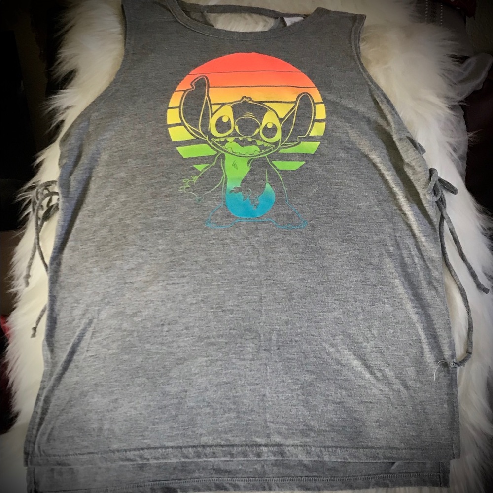 Grey and rainbow “Lilo and Stitch” tank top